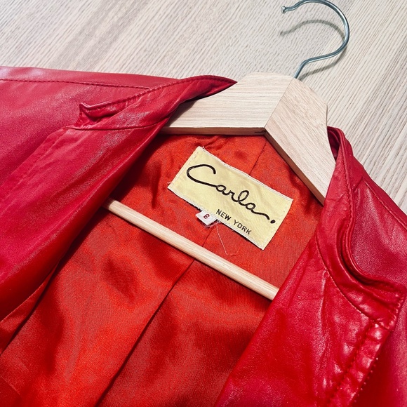 Vintage Red Leather Bomber Jacket - Picture 1 of 5